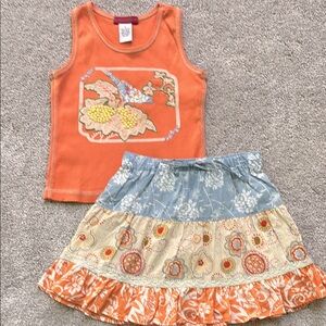 MIMI & MAGGIE Orange Embroidered Tank Top and Floral Skirt Set. Size 5